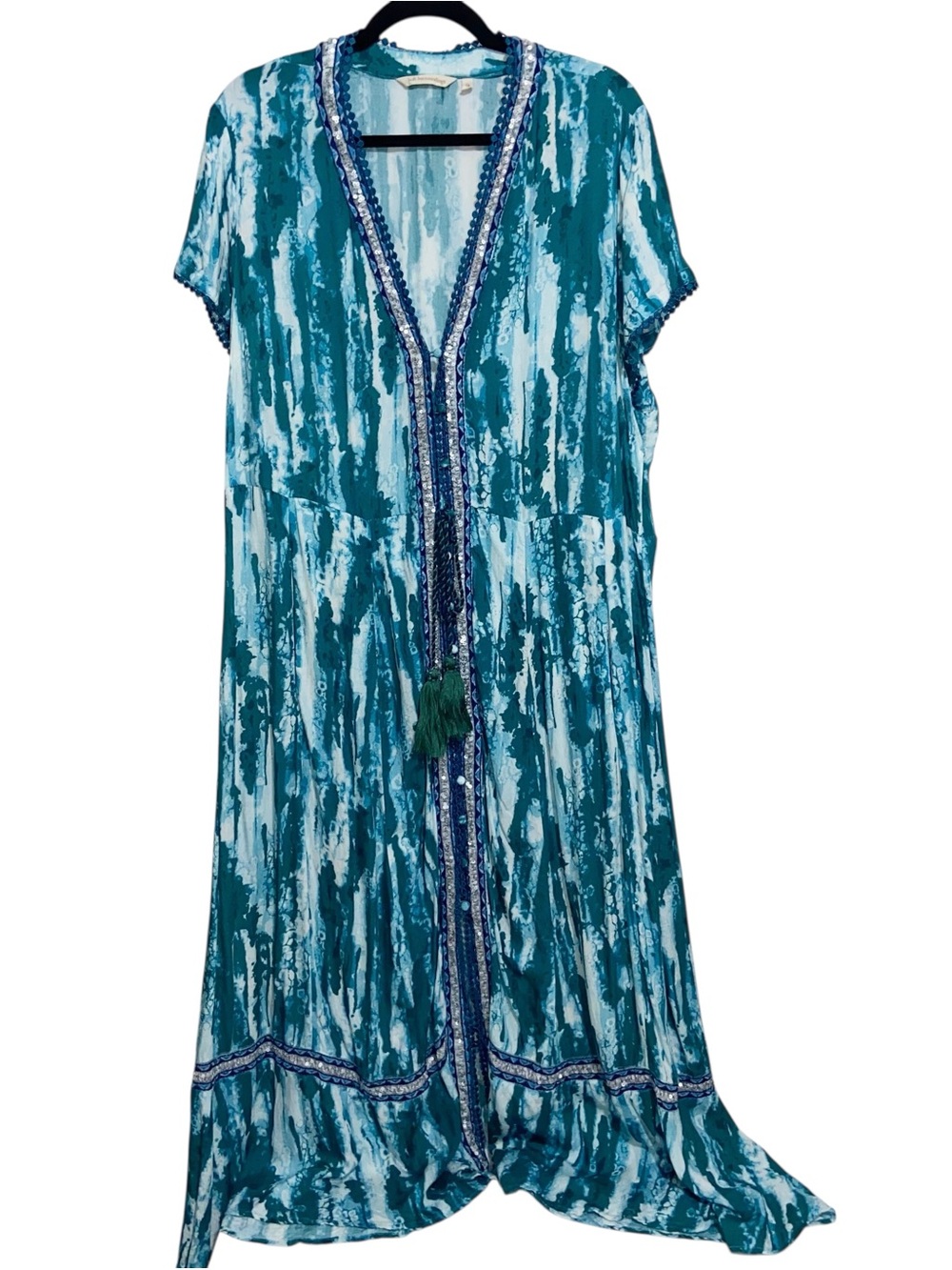 Soft Surroundings Dress Womens 1X Tie Dye Maxi Green Button Sequin Boho Hippie